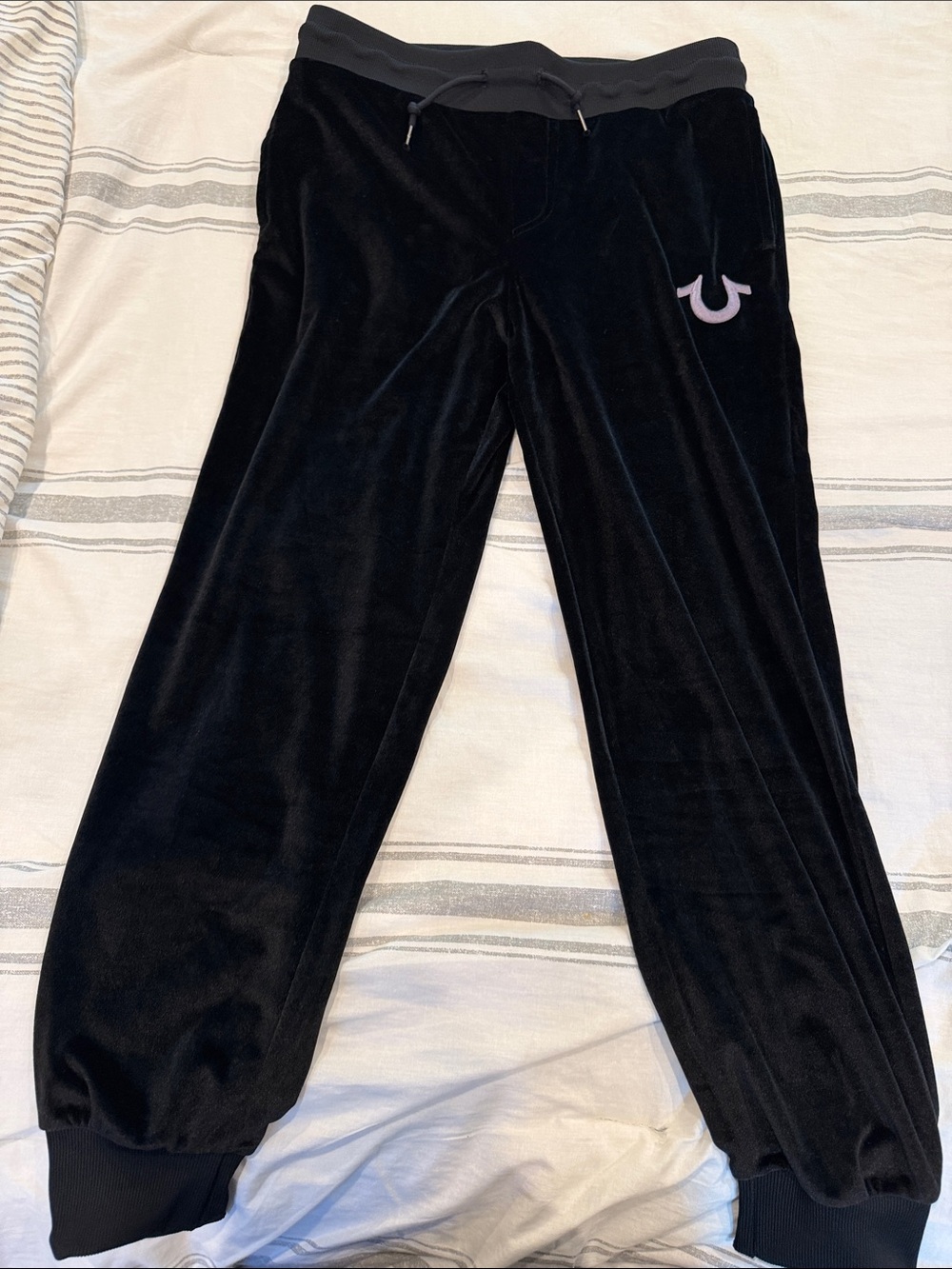 True Religion Black Velour Joggers with gray Logo size small men's